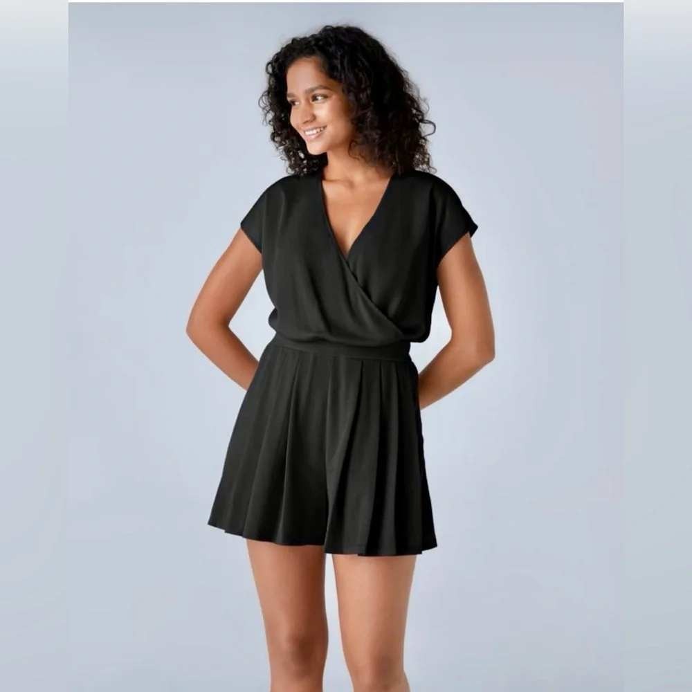 Halara Black Waffle Knit Wrap Front Romper with Pockets Plus Size 1X